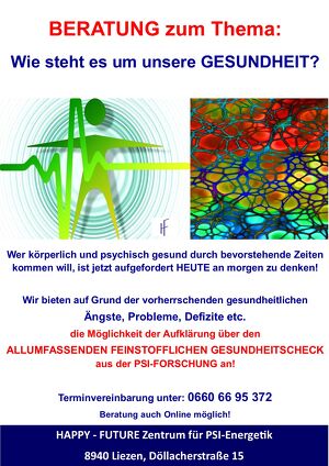 BERATUNGSTAGE: Wie steht es um unsere Gesundheit? Aufklärung zum FEINSTOFFLICHEN GESUNDHEITS- bzw. ERFOLGSCHECK!