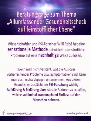 BERATUNGSTAG: Wie steht es um unsere Gesundheit? Aufklärung zum FEINSTOFFLICHEN GESUNDHEITS- bzw. ERFOLGSCHECK!