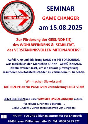 Seminar GAME CHANGER zur SCHAFFUNG EINES NEUEN GESUNDEN KOLLEKTIVEN BEWUSSTSEIN!