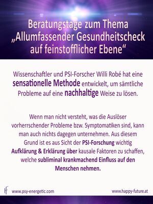 BERATUNGSTAGE: Wie steht es um unsere Gesundheit? Aufklärung zum FEINSTOFFLICHEN GESUNDHEITS- bzw. ERFOLGSCHECK!