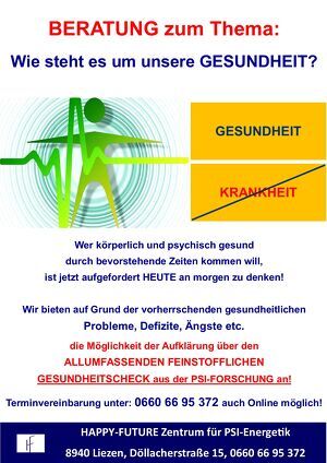 (Online) BERATUNGSTAGE: Wie steht es um unsere Gesundheit? Aufklärung zum FEINSTOFFLICHEN GESUNDHEITS- bzw. ERFOLGSCHECK!
