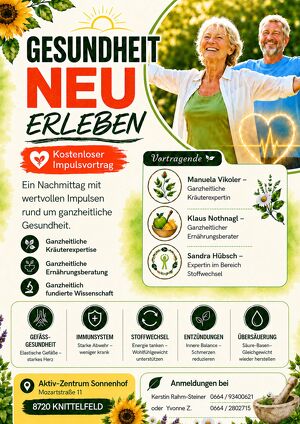 Gesundheit neu erleben, kostenloser Impulsvortrag im Aktiv-Zentrum Sonnenhof
