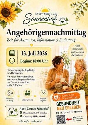 Einladung zum Angeh&ouml;rigen-Nachmittag im Aktiv-Zentrum Sonnenhof