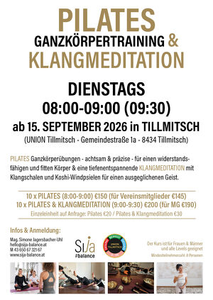 PILATES Ganzk&ouml;rpertraining dienstags ab 15. September 2026 in TILLMITSCH