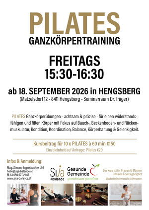 PILATES Ganzk&ouml;rpertraining dienstags ab 18. September 2026 in MATZELSDORF / HENGSBERG